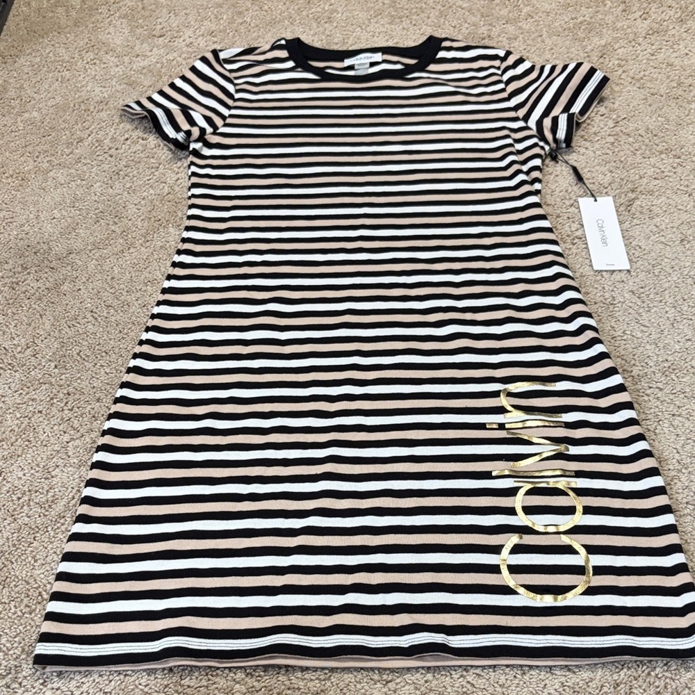 Calvin Klein Tee Shirt Dress  Striped Small NWT